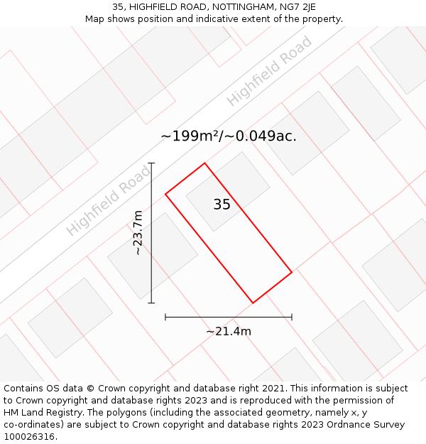 35, HIGHFIELD ROAD, NOTTINGHAM, NG7 2JE: Plot and title map