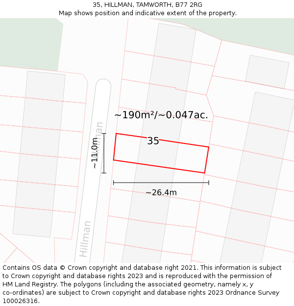 35, HILLMAN, TAMWORTH, B77 2RG: Plot and title map