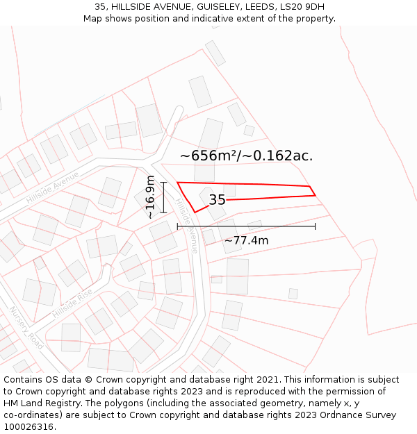 35, HILLSIDE AVENUE, GUISELEY, LEEDS, LS20 9DH: Plot and title map
