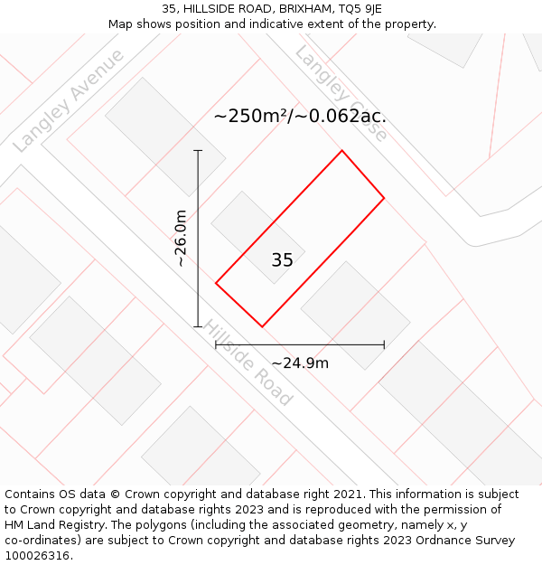 35, HILLSIDE ROAD, BRIXHAM, TQ5 9JE: Plot and title map