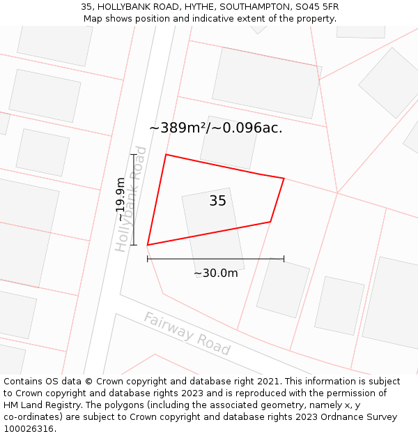 35, HOLLYBANK ROAD, HYTHE, SOUTHAMPTON, SO45 5FR: Plot and title map