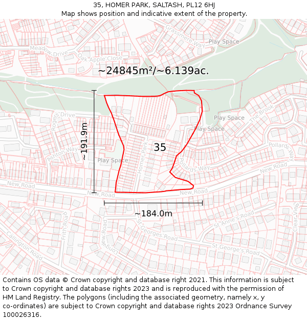 35, HOMER PARK, SALTASH, PL12 6HJ: Plot and title map