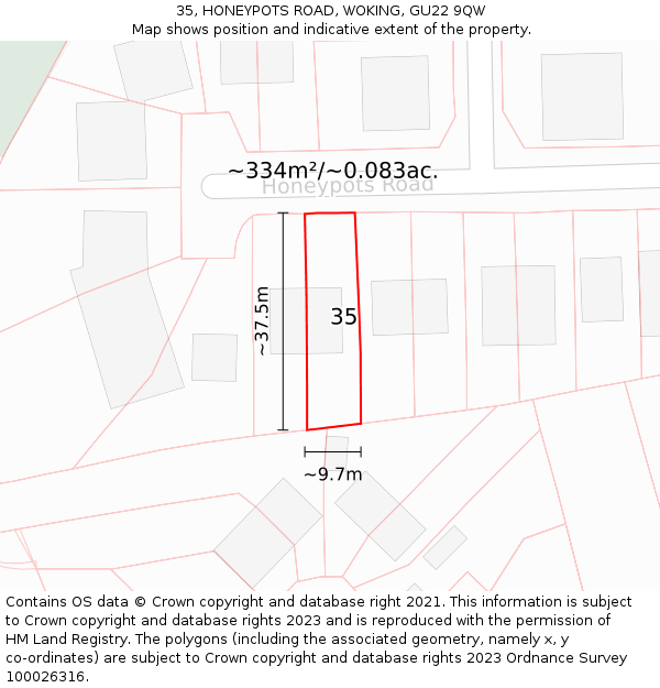 35, HONEYPOTS ROAD, WOKING, GU22 9QW: Plot and title map