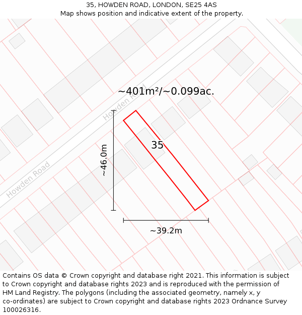 35, HOWDEN ROAD, LONDON, SE25 4AS: Plot and title map