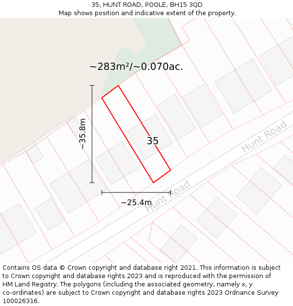 35, HUNT ROAD, POOLE, BH15 3QD: Plot and title map