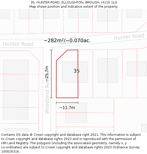 35, HUNTER ROAD, ELLOUGHTON, BROUGH, HU15 1LG: Plot and title map