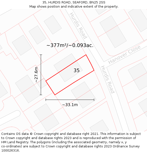 35, HURDIS ROAD, SEAFORD, BN25 2SS: Plot and title map