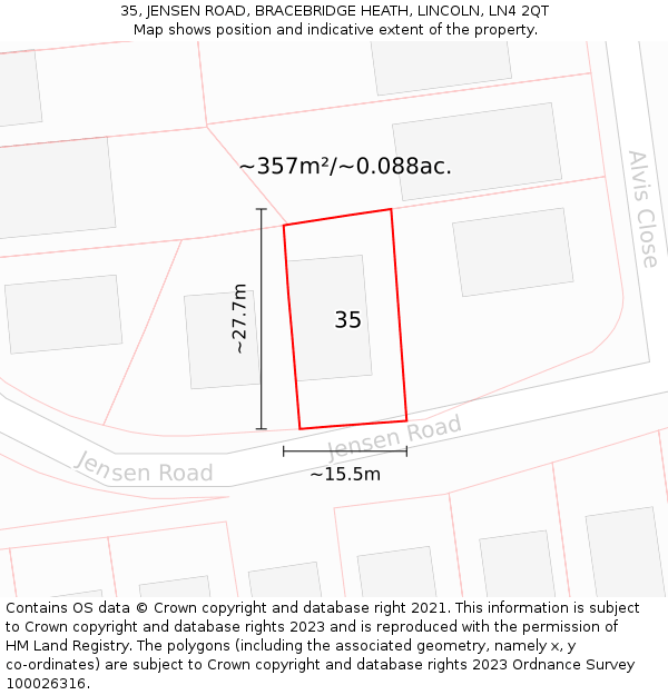 35, JENSEN ROAD, BRACEBRIDGE HEATH, LINCOLN, LN4 2QT: Plot and title map