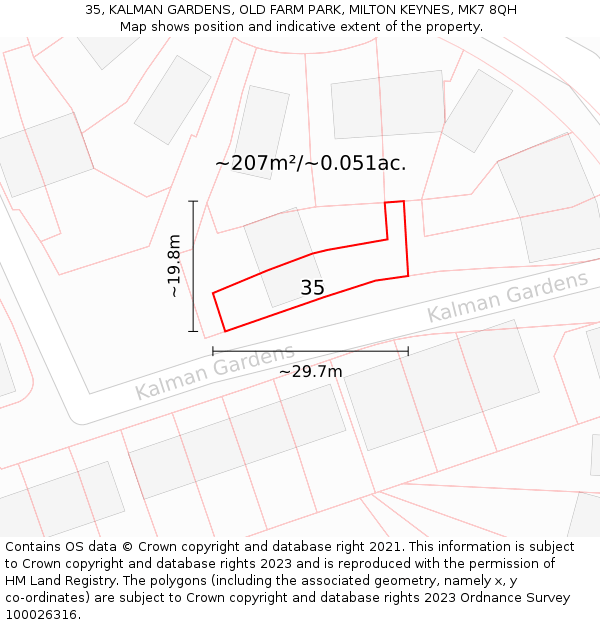 35, KALMAN GARDENS, OLD FARM PARK, MILTON KEYNES, MK7 8QH: Plot and title map