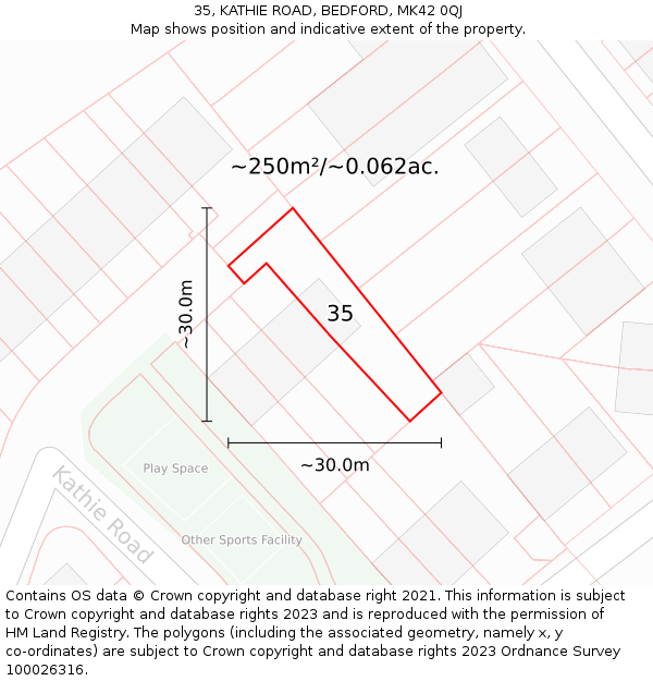 35, KATHIE ROAD, BEDFORD, MK42 0QJ: Plot and title map