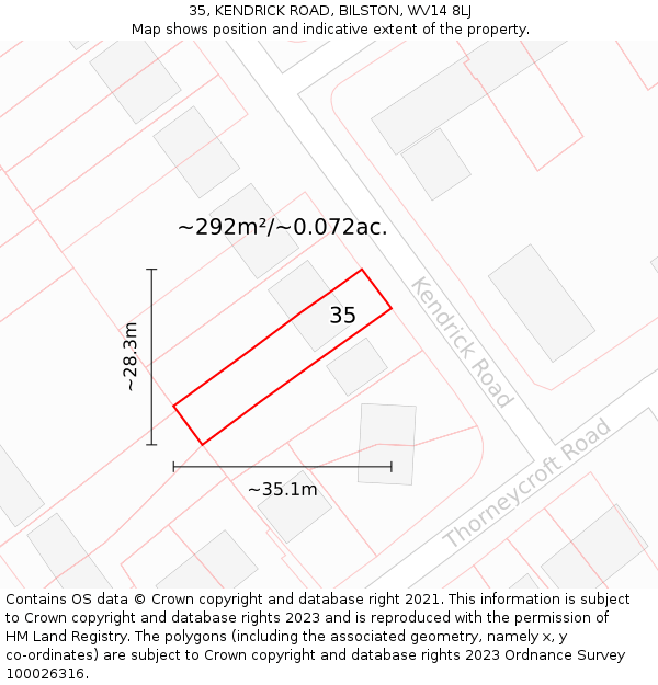 35, KENDRICK ROAD, BILSTON, WV14 8LJ: Plot and title map