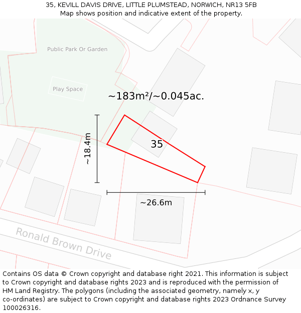 35, KEVILL DAVIS DRIVE, LITTLE PLUMSTEAD, NORWICH, NR13 5FB: Plot and title map