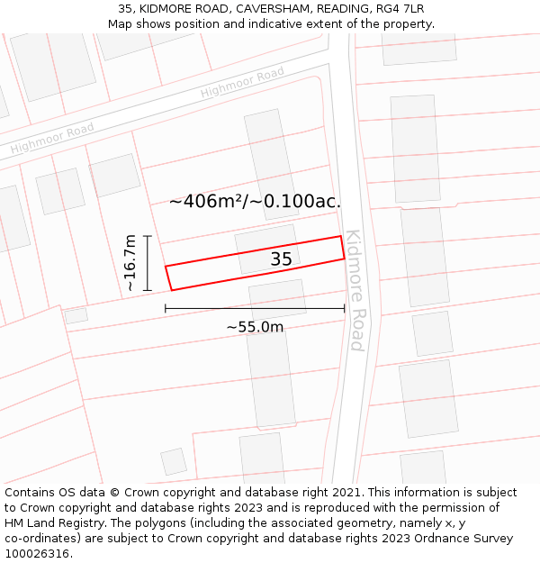 35, KIDMORE ROAD, CAVERSHAM, READING, RG4 7LR: Plot and title map