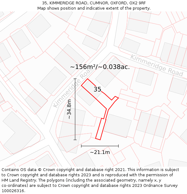 35, KIMMERIDGE ROAD, CUMNOR, OXFORD, OX2 9RF: Plot and title map