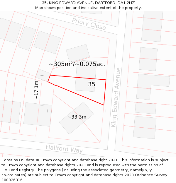 35, KING EDWARD AVENUE, DARTFORD, DA1 2HZ: Plot and title map