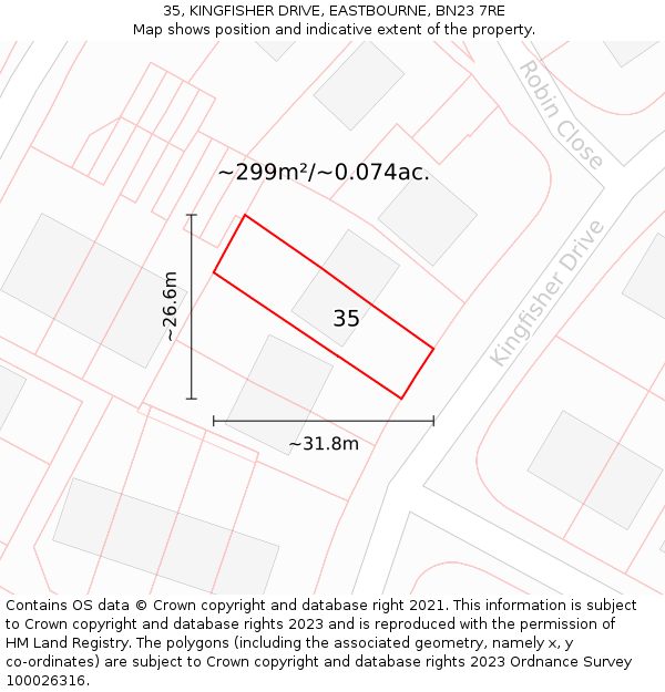 35, KINGFISHER DRIVE, EASTBOURNE, BN23 7RE: Plot and title map