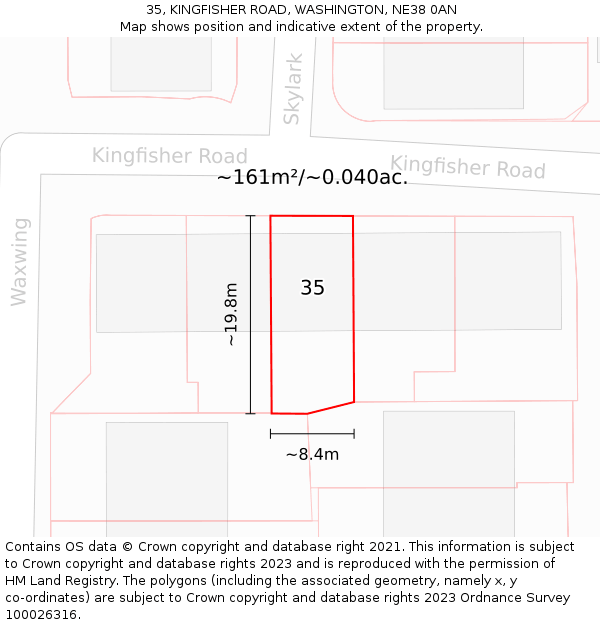 35, KINGFISHER ROAD, WASHINGTON, NE38 0AN: Plot and title map