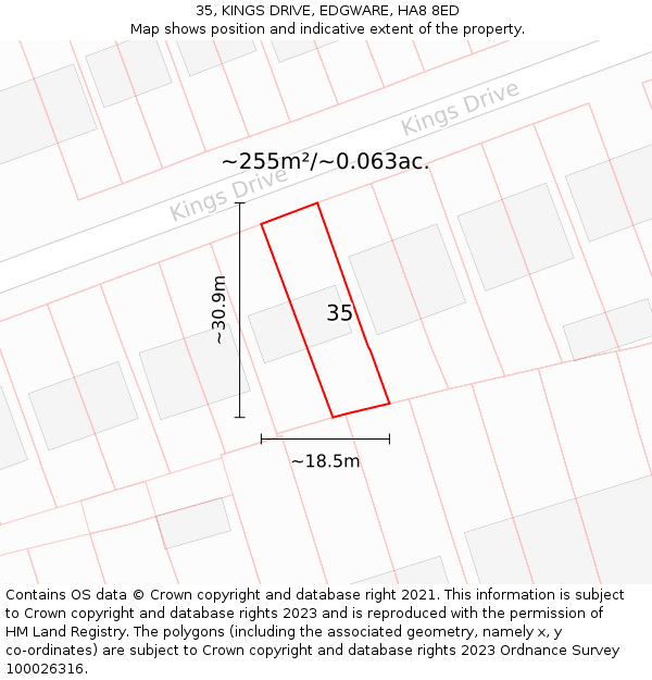 35, KINGS DRIVE, EDGWARE, HA8 8ED: Plot and title map