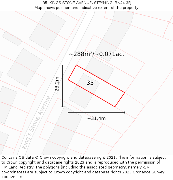 35, KINGS STONE AVENUE, STEYNING, BN44 3FJ: Plot and title map