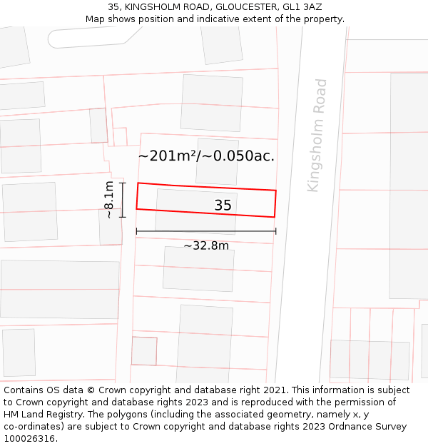 35, KINGSHOLM ROAD, GLOUCESTER, GL1 3AZ: Plot and title map