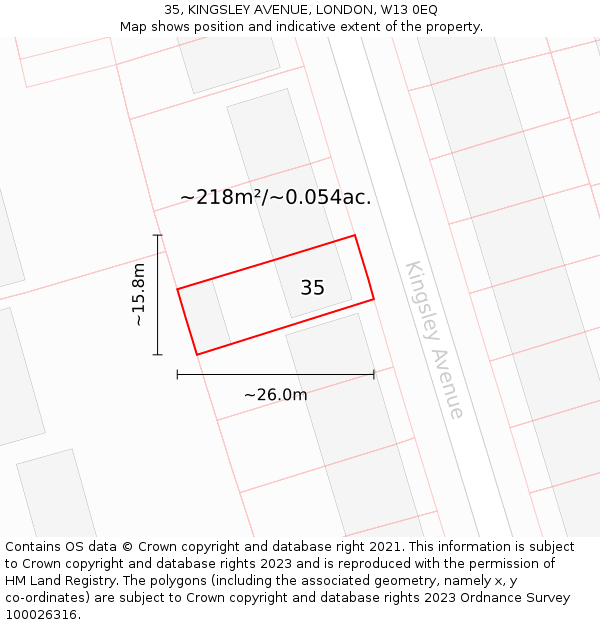 35, KINGSLEY AVENUE, LONDON, W13 0EQ: Plot and title map