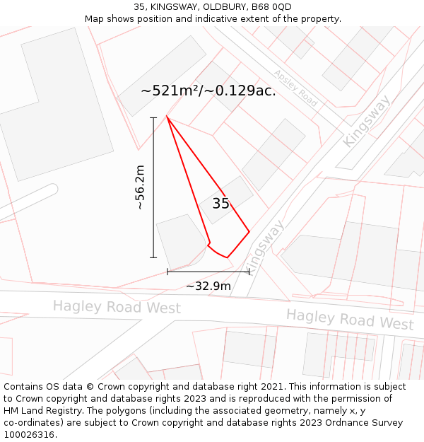 35, KINGSWAY, OLDBURY, B68 0QD: Plot and title map