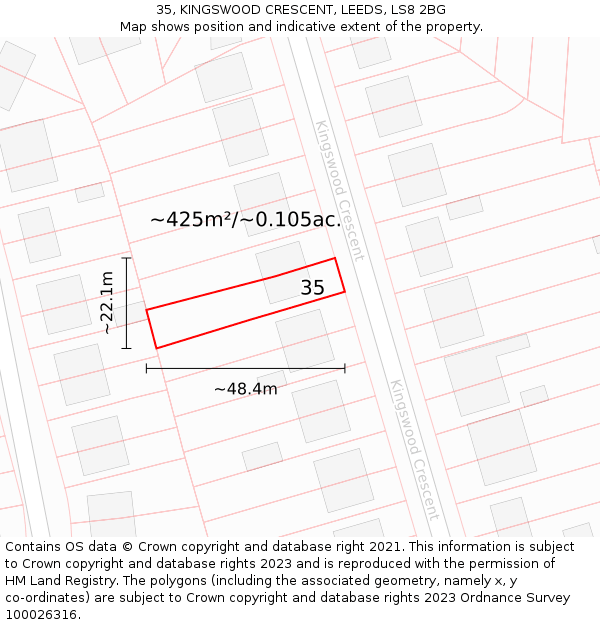 35, KINGSWOOD CRESCENT, LEEDS, LS8 2BG: Plot and title map