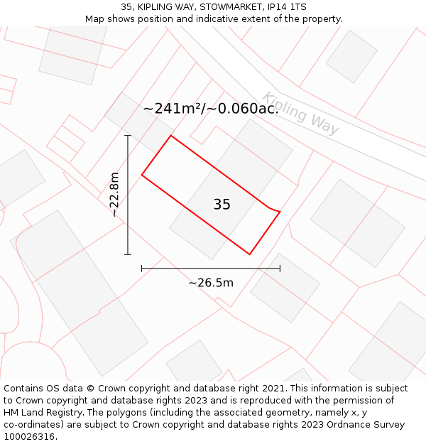 35, KIPLING WAY, STOWMARKET, IP14 1TS: Plot and title map