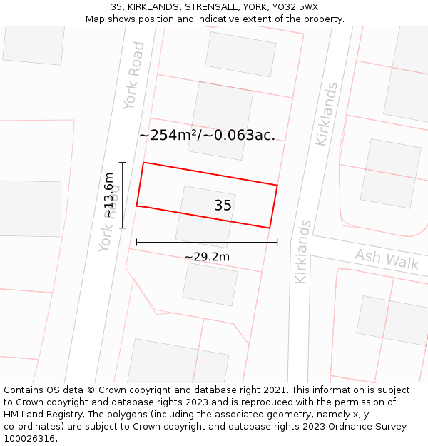 35, KIRKLANDS, STRENSALL, YORK, YO32 5WX: Plot and title map