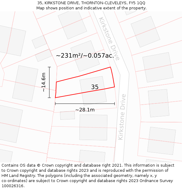 35, KIRKSTONE DRIVE, THORNTON-CLEVELEYS, FY5 1QQ: Plot and title map