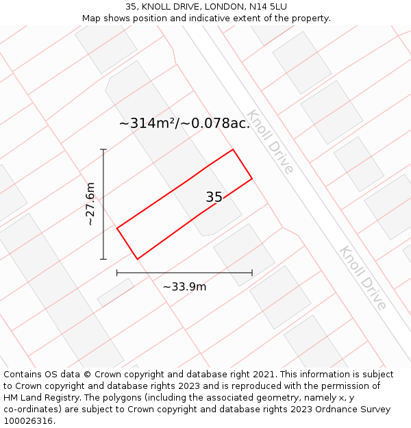 35, KNOLL DRIVE, LONDON, N14 5LU: Plot and title map