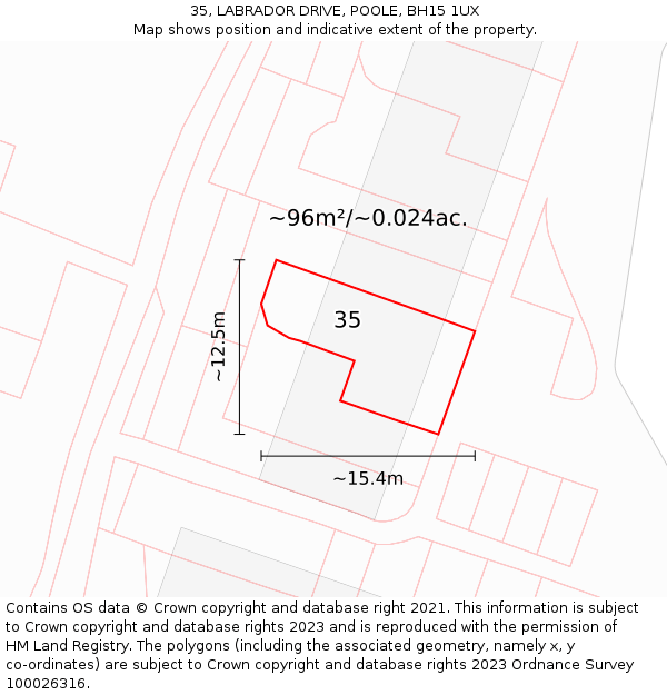 35, LABRADOR DRIVE, POOLE, BH15 1UX: Plot and title map