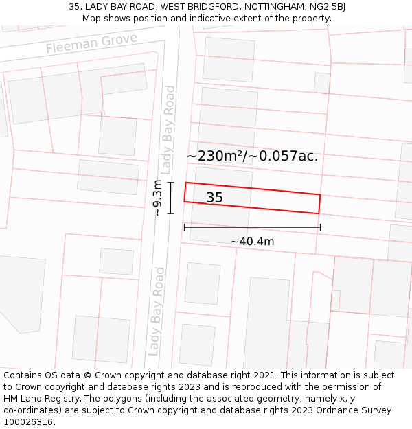 35, LADY BAY ROAD, WEST BRIDGFORD, NOTTINGHAM, NG2 5BJ: Plot and title map