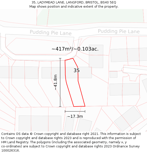 35, LADYMEAD LANE, LANGFORD, BRISTOL, BS40 5EQ: Plot and title map