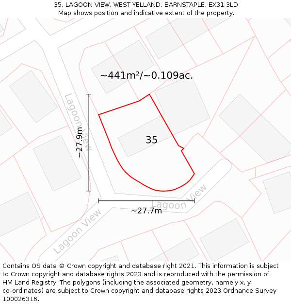 35, LAGOON VIEW, WEST YELLAND, BARNSTAPLE, EX31 3LD: Plot and title map