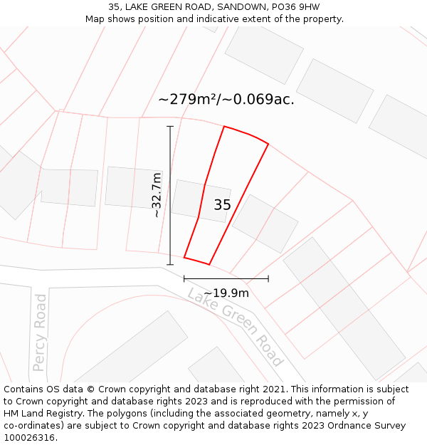 35, LAKE GREEN ROAD, SANDOWN, PO36 9HW: Plot and title map