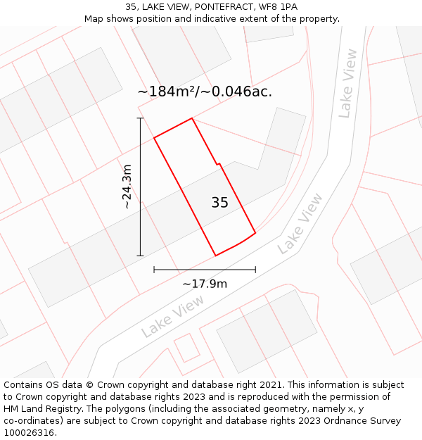 35, LAKE VIEW, PONTEFRACT, WF8 1PA: Plot and title map