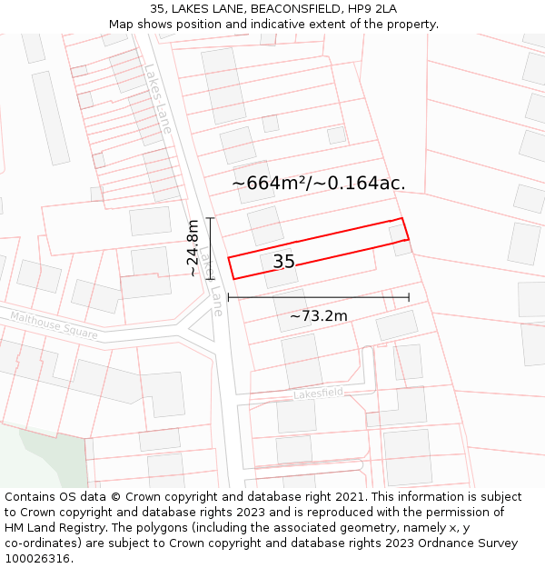 35, LAKES LANE, BEACONSFIELD, HP9 2LA: Plot and title map