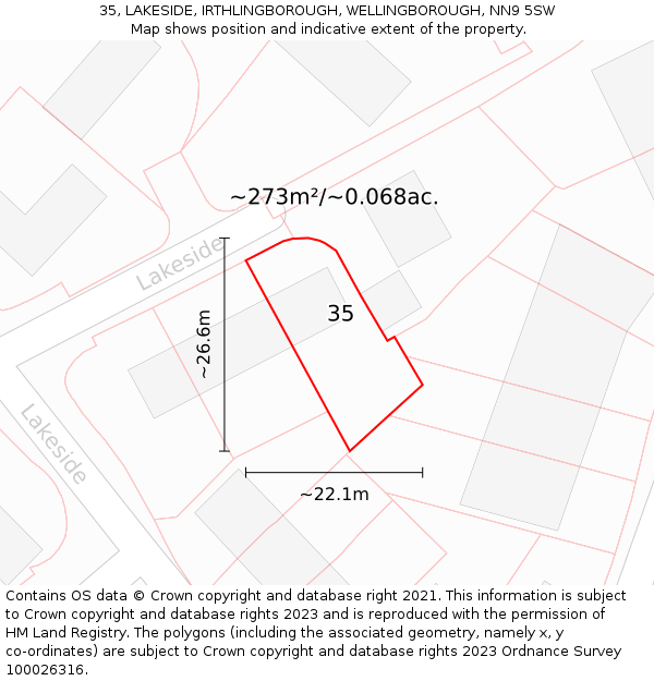 35, LAKESIDE, IRTHLINGBOROUGH, WELLINGBOROUGH, NN9 5SW: Plot and title map