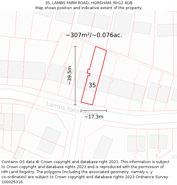 35, LAMBS FARM ROAD, HORSHAM, RH12 4DB: Plot and title map