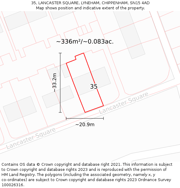 35, LANCASTER SQUARE, LYNEHAM, CHIPPENHAM, SN15 4AD: Plot and title map