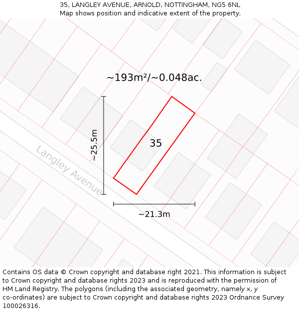 35, LANGLEY AVENUE, ARNOLD, NOTTINGHAM, NG5 6NL: Plot and title map