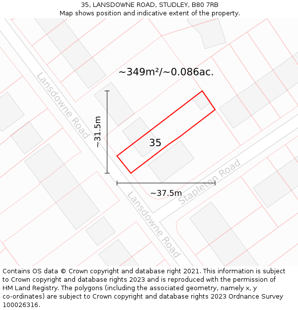 35, LANSDOWNE ROAD, STUDLEY, B80 7RB: Plot and title map