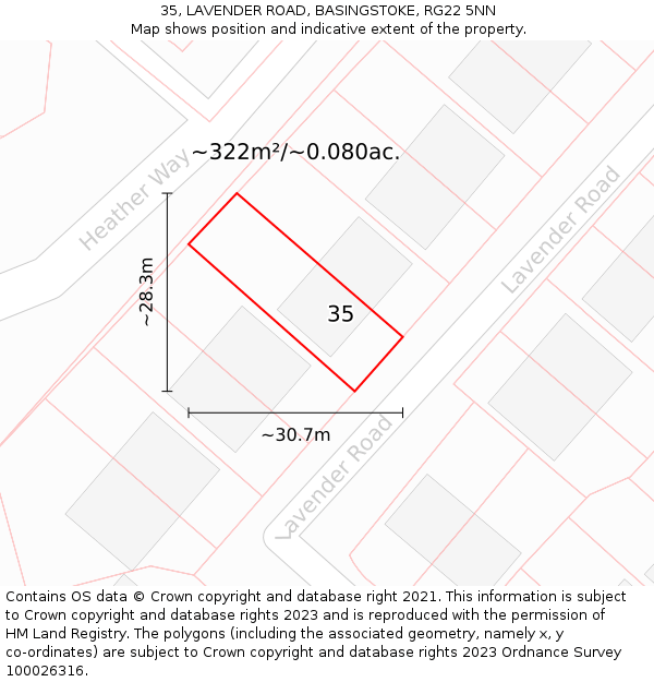 35, LAVENDER ROAD, BASINGSTOKE, RG22 5NN: Plot and title map