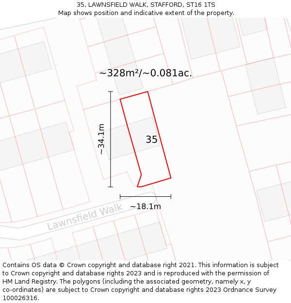 35, LAWNSFIELD WALK, STAFFORD, ST16 1TS: Plot and title map