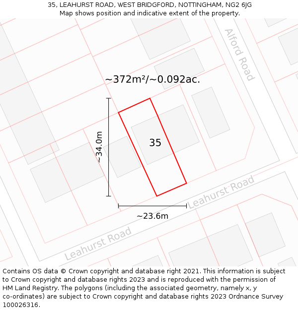 35, LEAHURST ROAD, WEST BRIDGFORD, NOTTINGHAM, NG2 6JG: Plot and title map