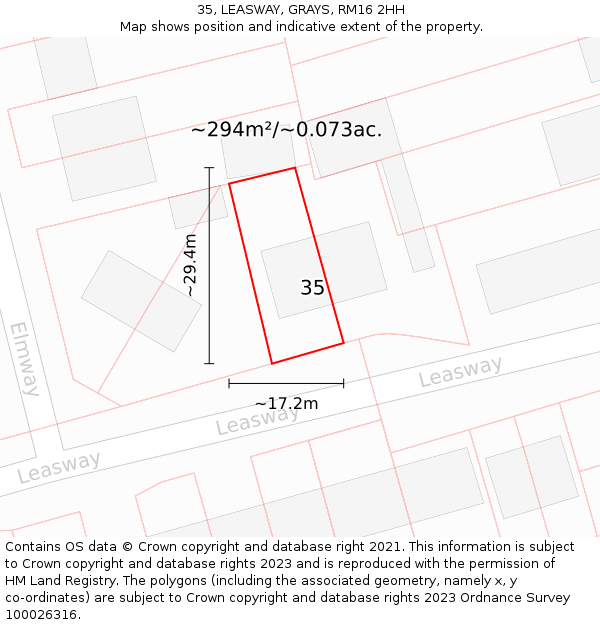 35, LEASWAY, GRAYS, RM16 2HH: Plot and title map