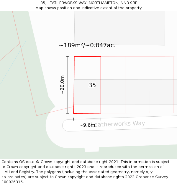 35, LEATHERWORKS WAY, NORTHAMPTON, NN3 9BP: Plot and title map