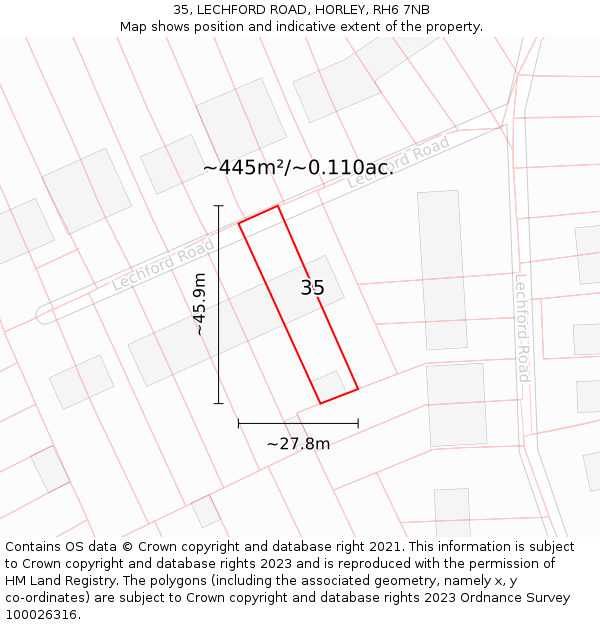 35, LECHFORD ROAD, HORLEY, RH6 7NB: Plot and title map