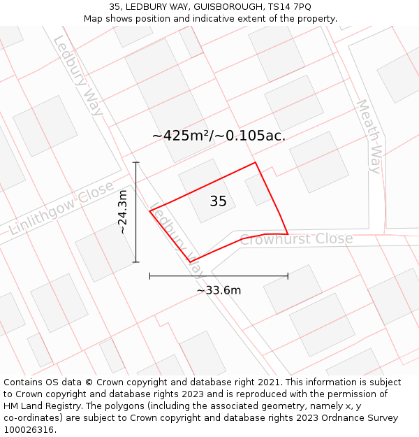 35, LEDBURY WAY, GUISBOROUGH, TS14 7PQ: Plot and title map